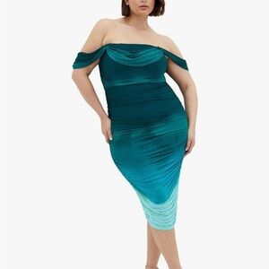 NWT Elegant Teal Off-Shoulder Dress